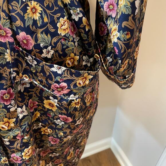 Talbots Intimates Satin Kimono Floral Robe Pockets Sash Belt Sz S Classic Travel - Picture 5 of 13